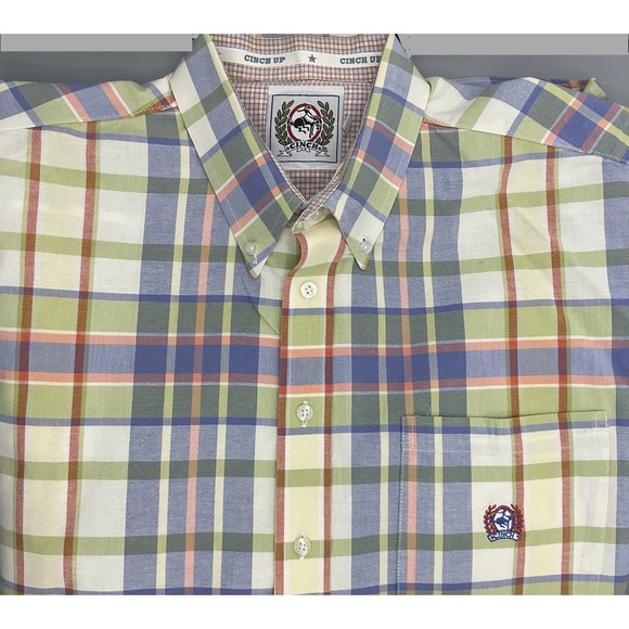 Cinch Other - Cinch Mens Short Sleeve Plaid Button Down Shirt Multi Color Large XXL